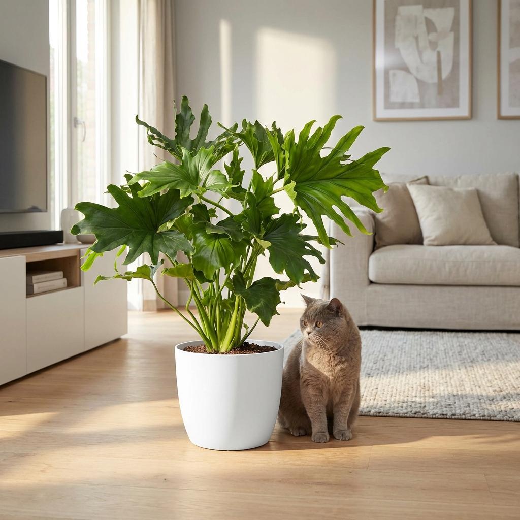 Green boutiQ - Indoor Plant - Philodendron - Philodendron Lickety split - Green - Low Maintenance - 1 Plant - with White Pot - Pot 19cm - Height 70cm