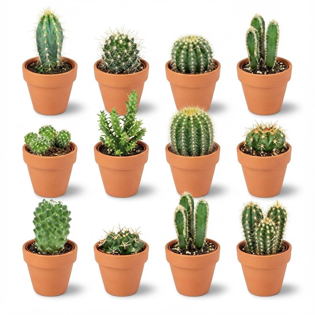 Mini Cactus Mix - 12 Pezzi - Ø 8,1 cm - Altezza: 5-10 cm - Vasi in terracotta
