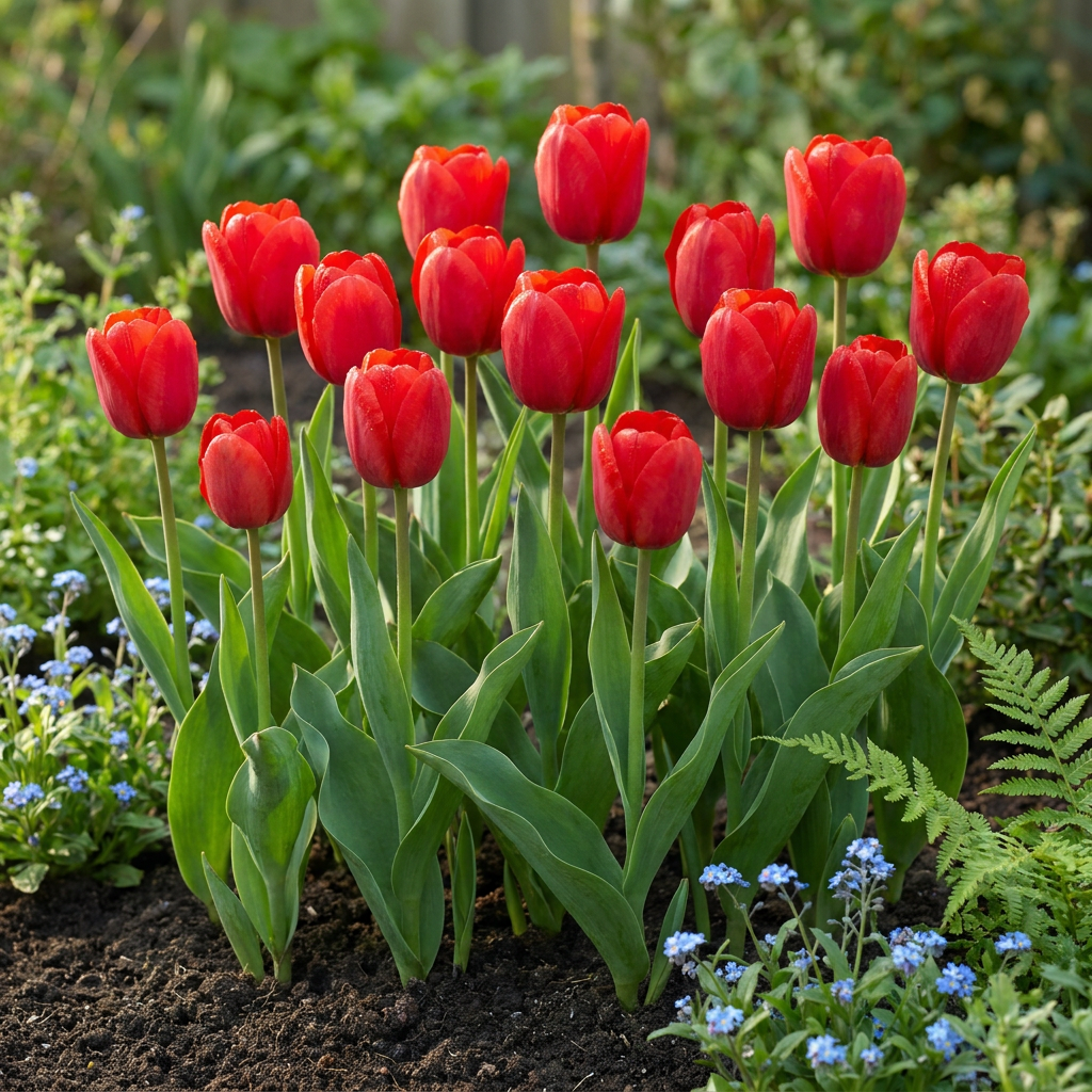 30x Tulipa Triumph Red - Tulipan Triumph - Rosso - Fioritura primaverile - Misura bulbo 11/12