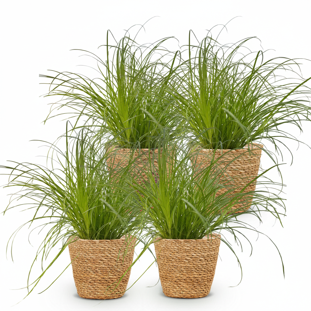 Houseplant - Cyperus alternifolius Zumula - Cat Grass - Pet-Friendly Plant - Green - 4 Plants - with Basket - Pot 12cm - Height 20cm