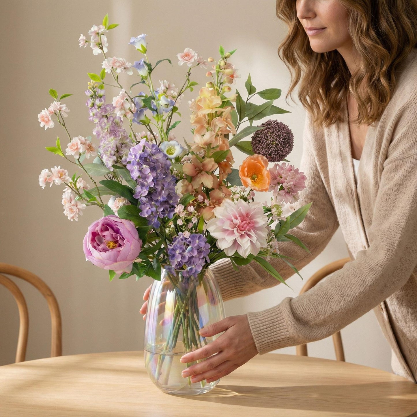 Bouquet di fiori artificiali - Pastel Meadow Deluxe - Real Touch - 15 steli - ↑ 100 cm