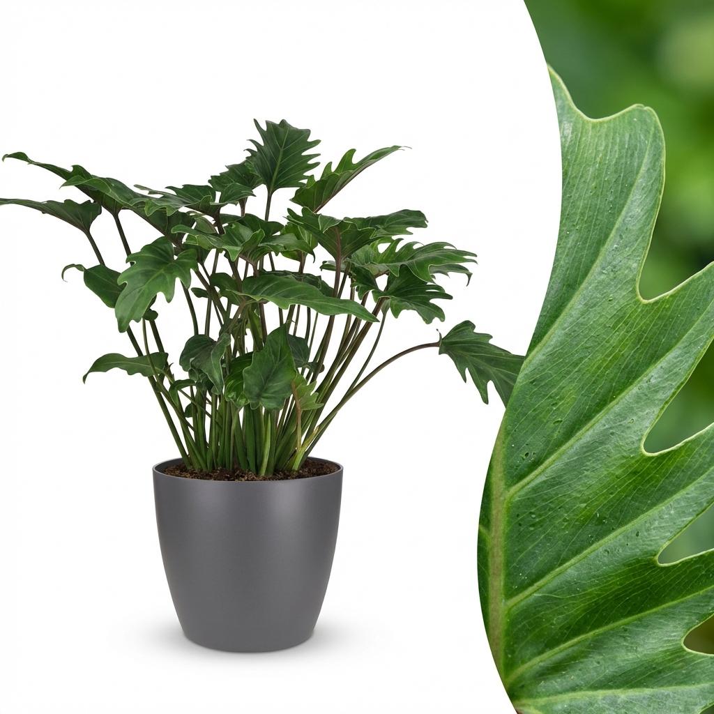 Green boutiQ - Houseplant - Philodendron - Philodendron Xanadu - Green - Low maintenance - 1 Plant - with Potter Grey - Pot 19cm - Height 60cm