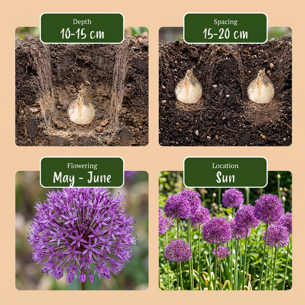 120x Allium Purple Sensation - Cipolla ornamentale - Viola - Fioritura estiva - Calibro bulbo 10/12
