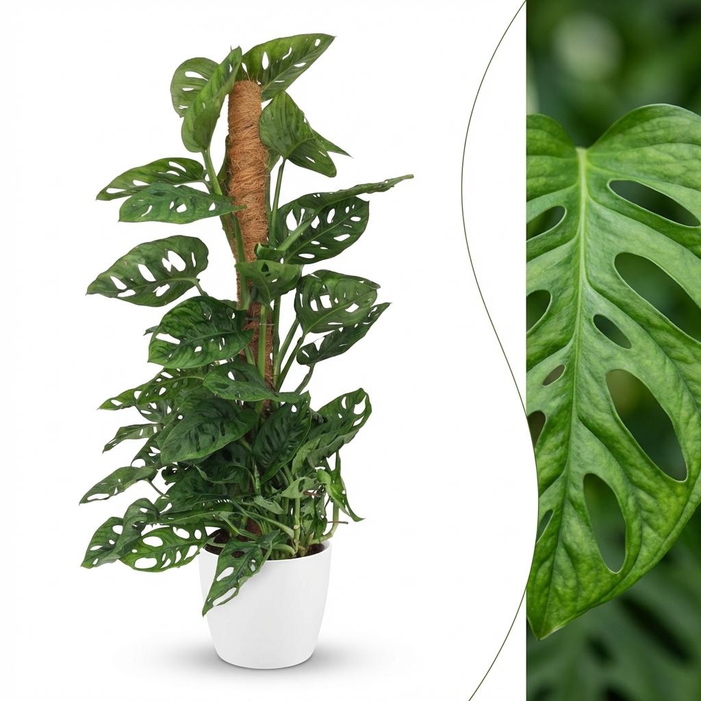 Green boutiQ - Indoor Plant - Monkey Mask - Monstera Adansonii Moss Pole - Green - Low Maintenance - 1 Plant - with White Pot - 19cm Pot - 90cm Height