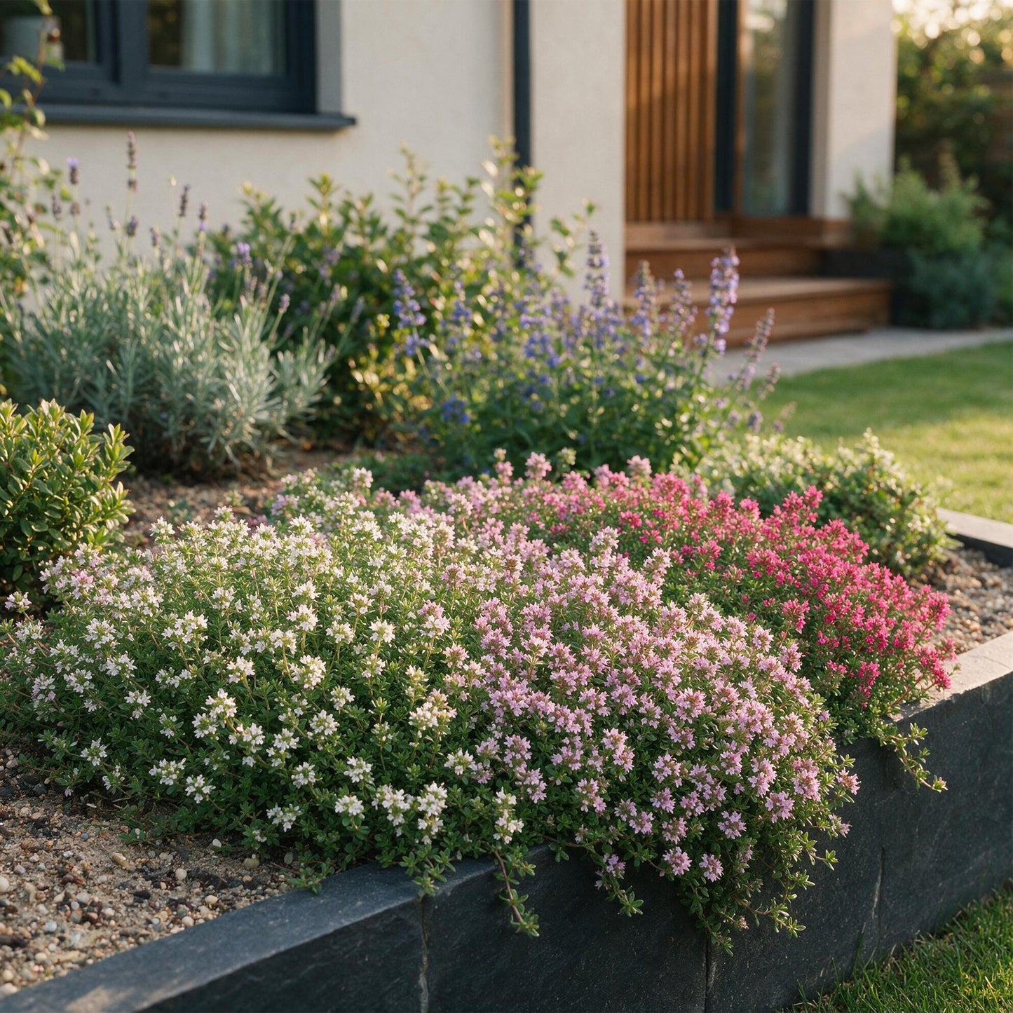 Vasteplant - Thymus Tricolour - Tym - Bodembedenkend - Roze - Rood - Wit - 12 Planten - Pot 11cm - Hoogte 15-25cm