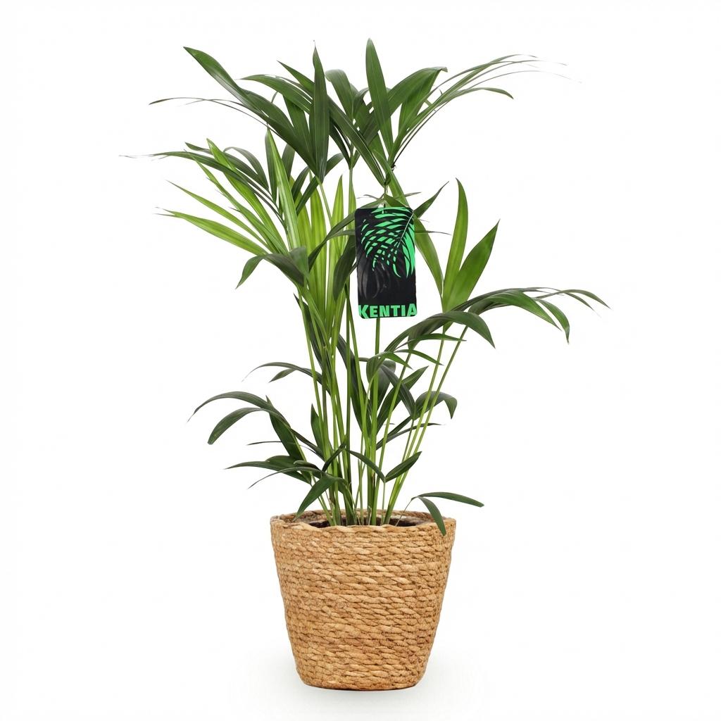Green boutiQ - Houseplant - Howea Forsteriana - Kentia Palm - Low Maintenance - Green - 1 Plant - with Basket - Pot 19cm - Height 80-85cm
