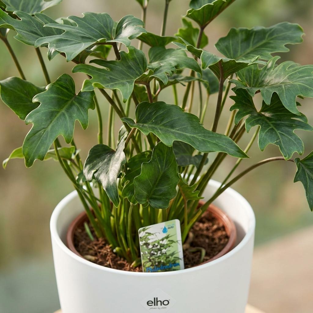 Green boutiQ - Indoor plant - Philodendron - Philodendron Xanadu - Green - Low maintenance - 1 Plant - with Potter White - Pot 19cm - Height 60cm