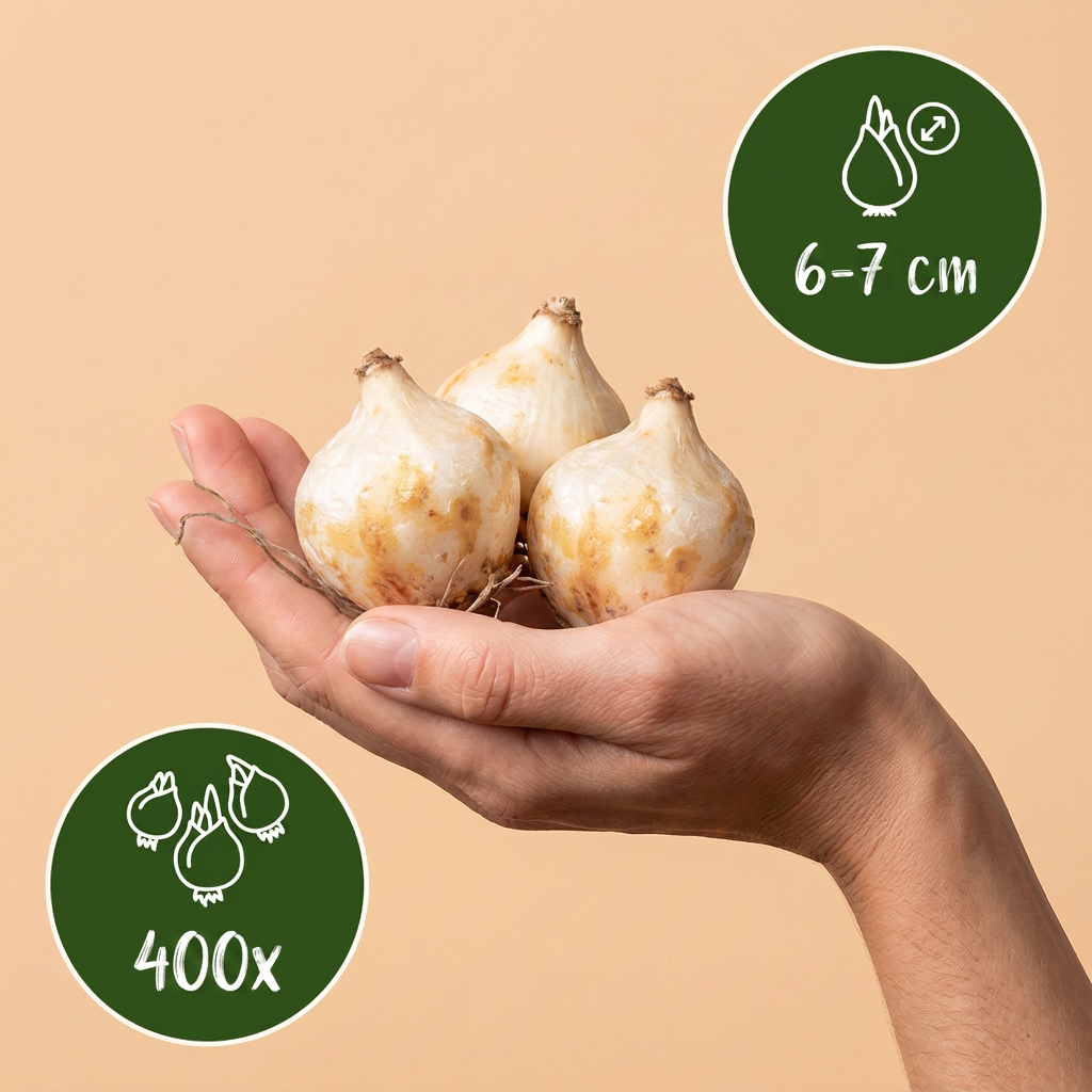400x Muscari White Magic - Giacinto a grappolo bianco - Bianco - Bulbo da naturalizzazione - Calibro 6/7