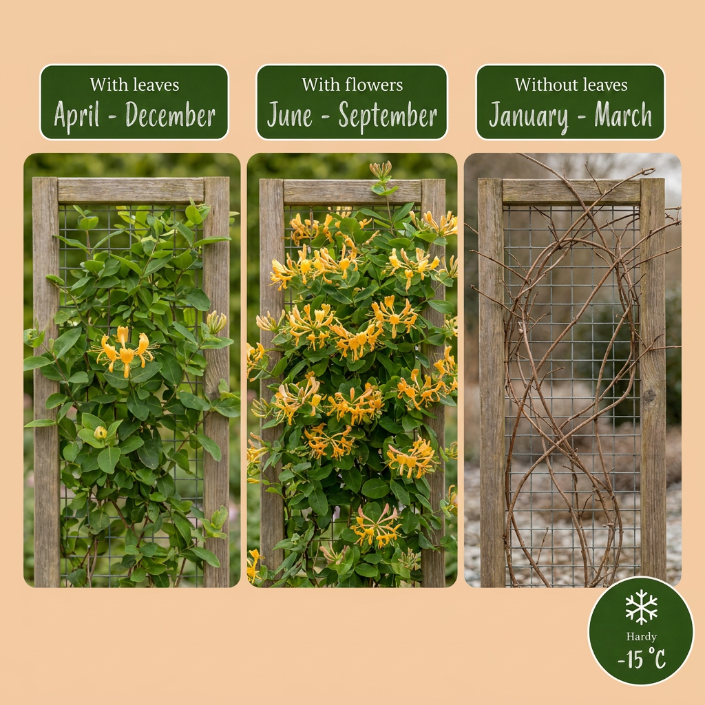 4x Lonicera tellmanniana - Caprifoglio di Tellmann - Arancione - Giallo - Pianta rampicante - Ø9cm - ↕35cm