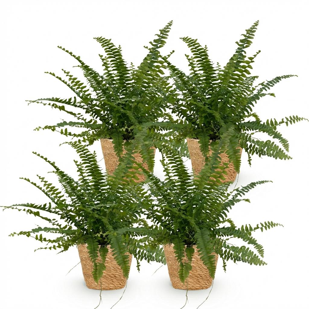 Pianta d'appartamento - Nephrolepsis exaltata Green Lady - Felce - Pianta Pet-Friendly - Verde - 4 Piante - con Cesto - Vaso 12cm - Altezza 25cm