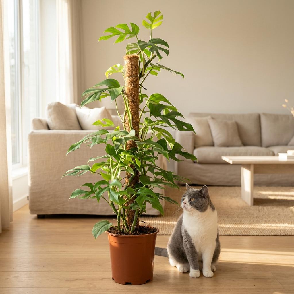 Green boutiQ - Indoor Plant - Mini Swiss Cheese Plant - Monstera Minima Moss Pole - Green - Low Maintenance - 1 Plant - with White Potter - Pot 19cm - Height 90cm