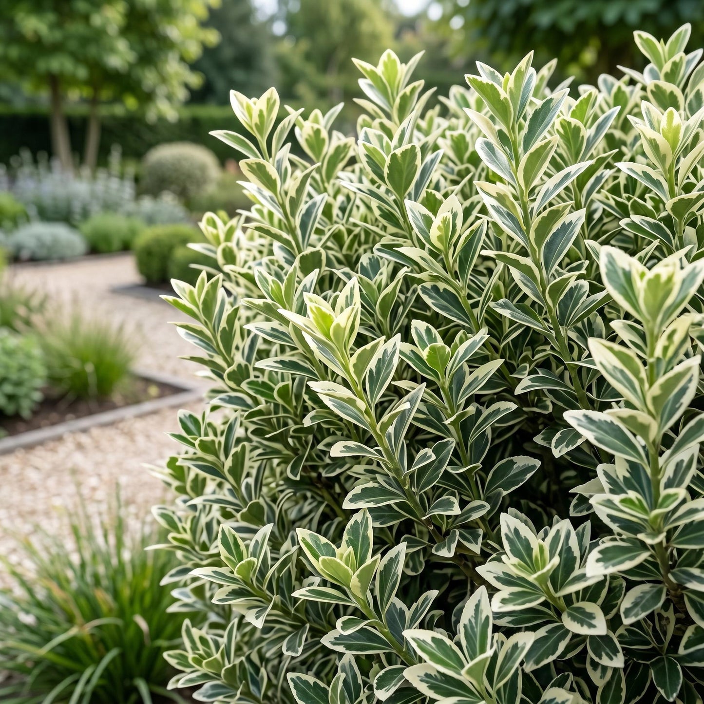 Green boutiQ - 16x Euonymus japonicus White Spire - Spindle Tree - Hedge Plants - Evergreen - White - Green - Pot 9cm - Height 20-30cm