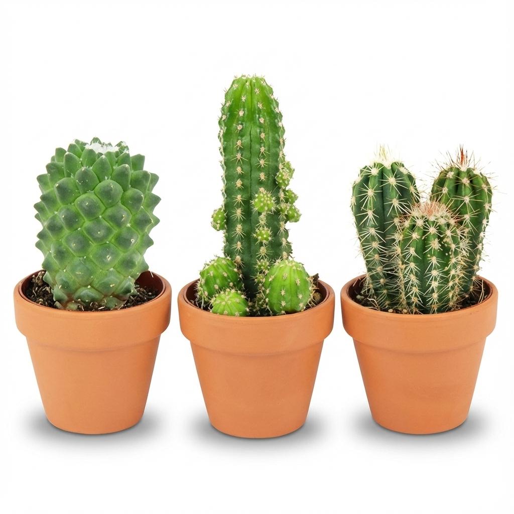 Mini Cactus Mix - 3 Pezzi - Ø 8,1 cm - Altezza: 5-10 cm - Vasi in Terracotta