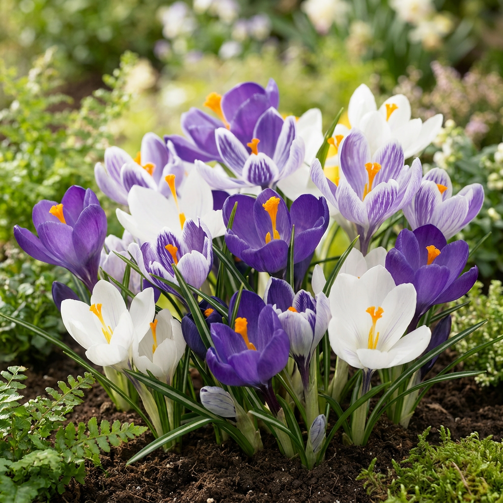 60x Crocus Blue - White - Croco - Blu e Bianco - Bulbo da naturalizzazione - Dimensione del bulbo 7/8