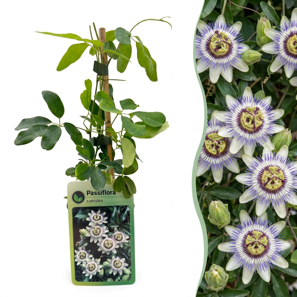4x Passiflora caerulea - Blauwe passiebloem - Wit - Paars - Klimplant - Ø9cm - ↕35cm