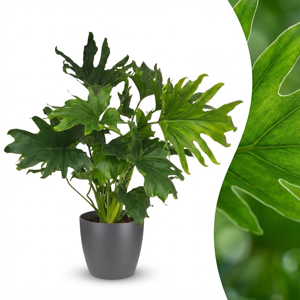 Green boutiQ - Indoor Plant - Philodendron Lickety Split - Green - Low Maintenance - 1 Plant - with Potter Grey - Pot 19cm - Height 70cm