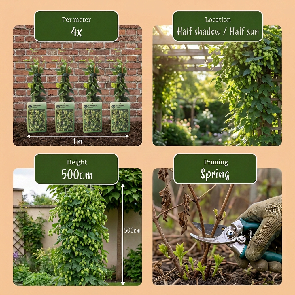 4x Humulus lup. Nordbrau - Northern Brewer hops - Green - Climbing plant - Ø9cm - ↕35cm