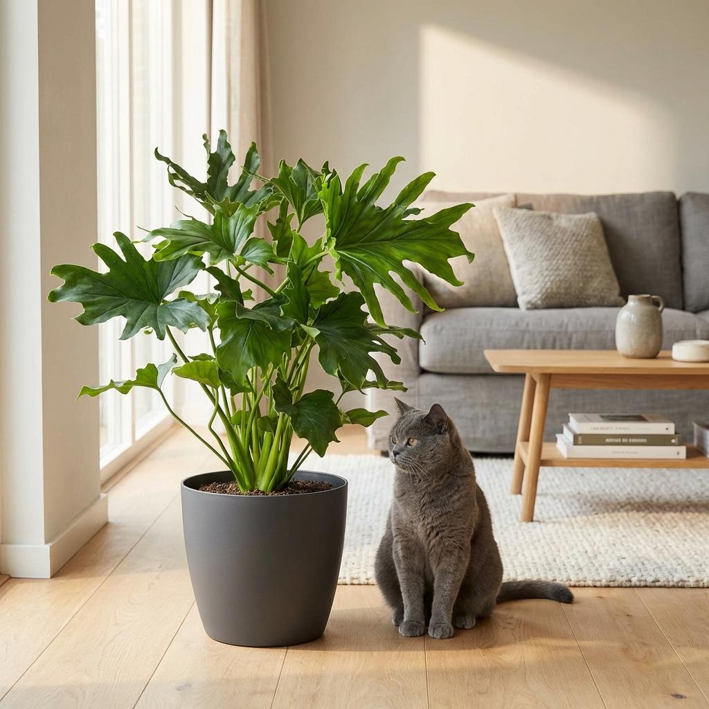 Green boutiQ - Indoor Plant - Philodendron Lickety Split - Green - Low Maintenance - 1 Plant - with Potter Grey - Pot 19cm - Height 70cm