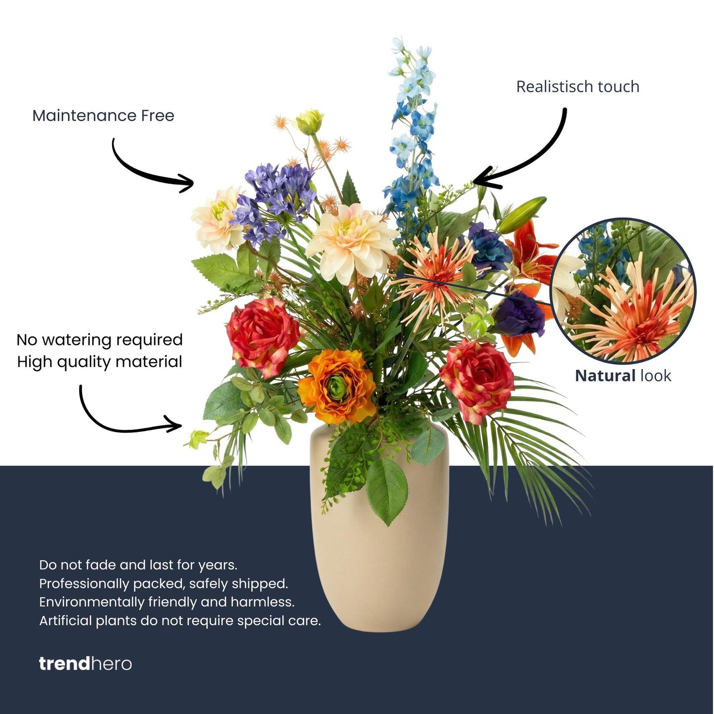 Bouquet di fiori artificiali - Colorful Bloom Deluxe - Real Touch - 70 cm - 18 steli