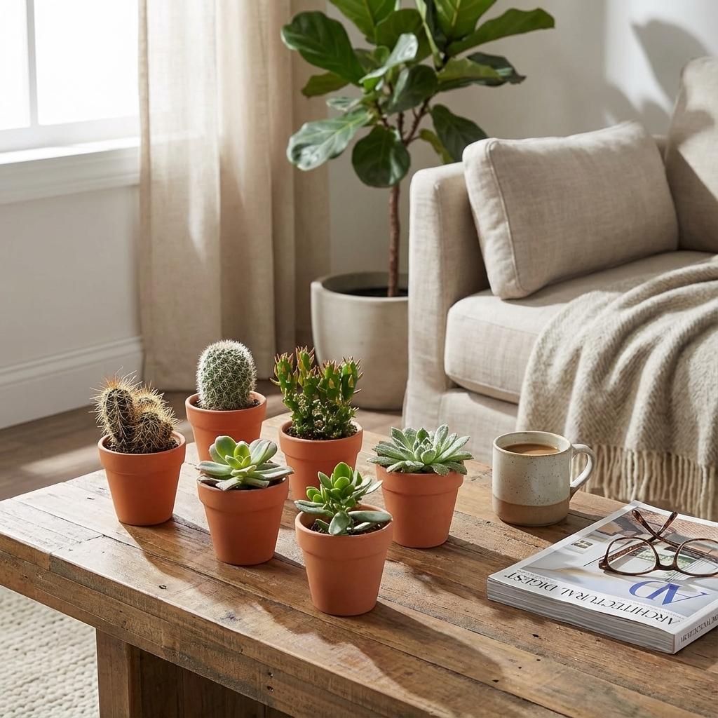 Mini Cactus & Succulent Mix - 6 Pieces - Ø 8.1 cm - Height: 5-10 cm - Terracotta Pots