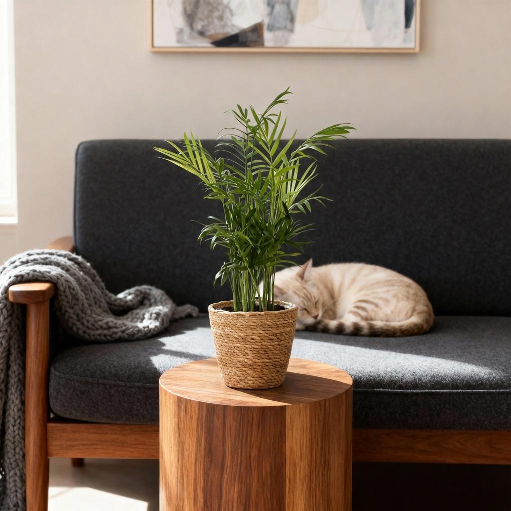 Kamerplant - Chamaedorea elegans - Goudpalm - Huisdiervriendelijke Plant - Groen - 2 Planten - met Mand - Pot 12cm - Hoogte 15cm