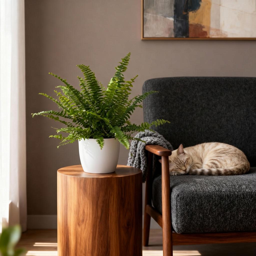 Houseplant - Nephrolepsis exaltata Green Lady - Fern - Pet-Friendly Plant - Green - 4 Plants - with White Planter - Pot 12cm - Height 25cm