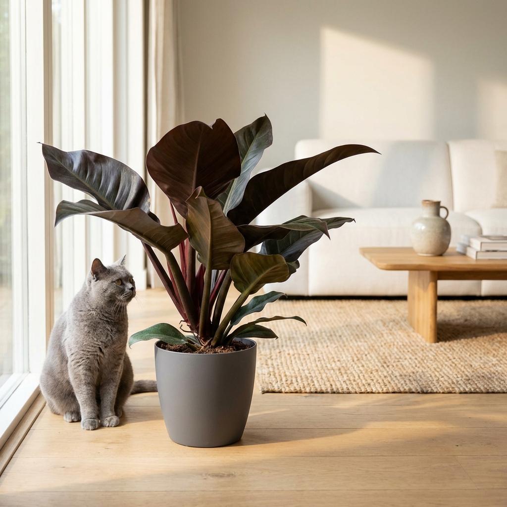 Green boutiQ - Houseplant - Philodendron - Philodendron Imperial Red - Red - Low maintenance - 1 Plant - with Grey Potter - Pot 19cm - Height 60cm