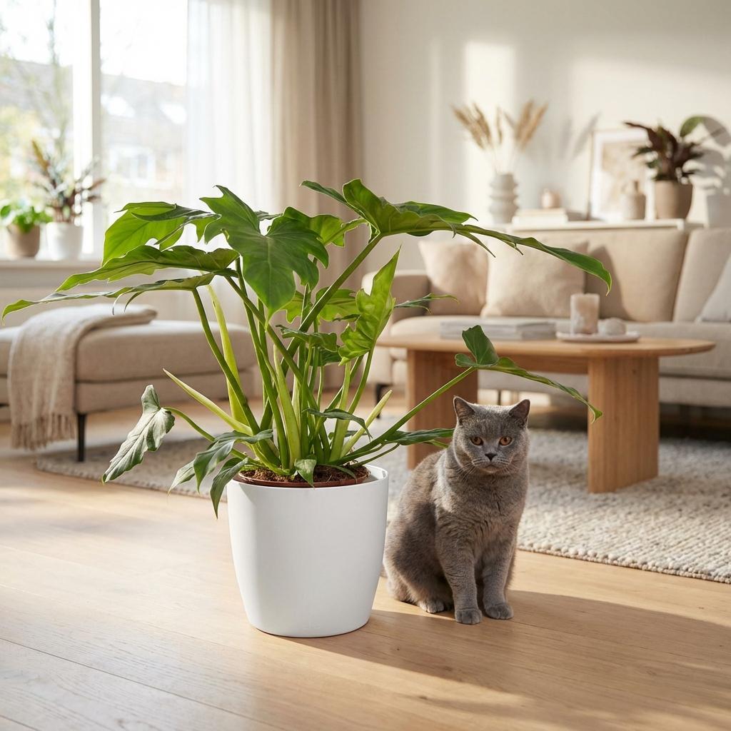 Green boutiQ - Houseplant - Philodendron - Philodendron Lacerum - Green - Low Maintenance - 1 Plant - with White Potter - Pot 19cm - Height 65cm