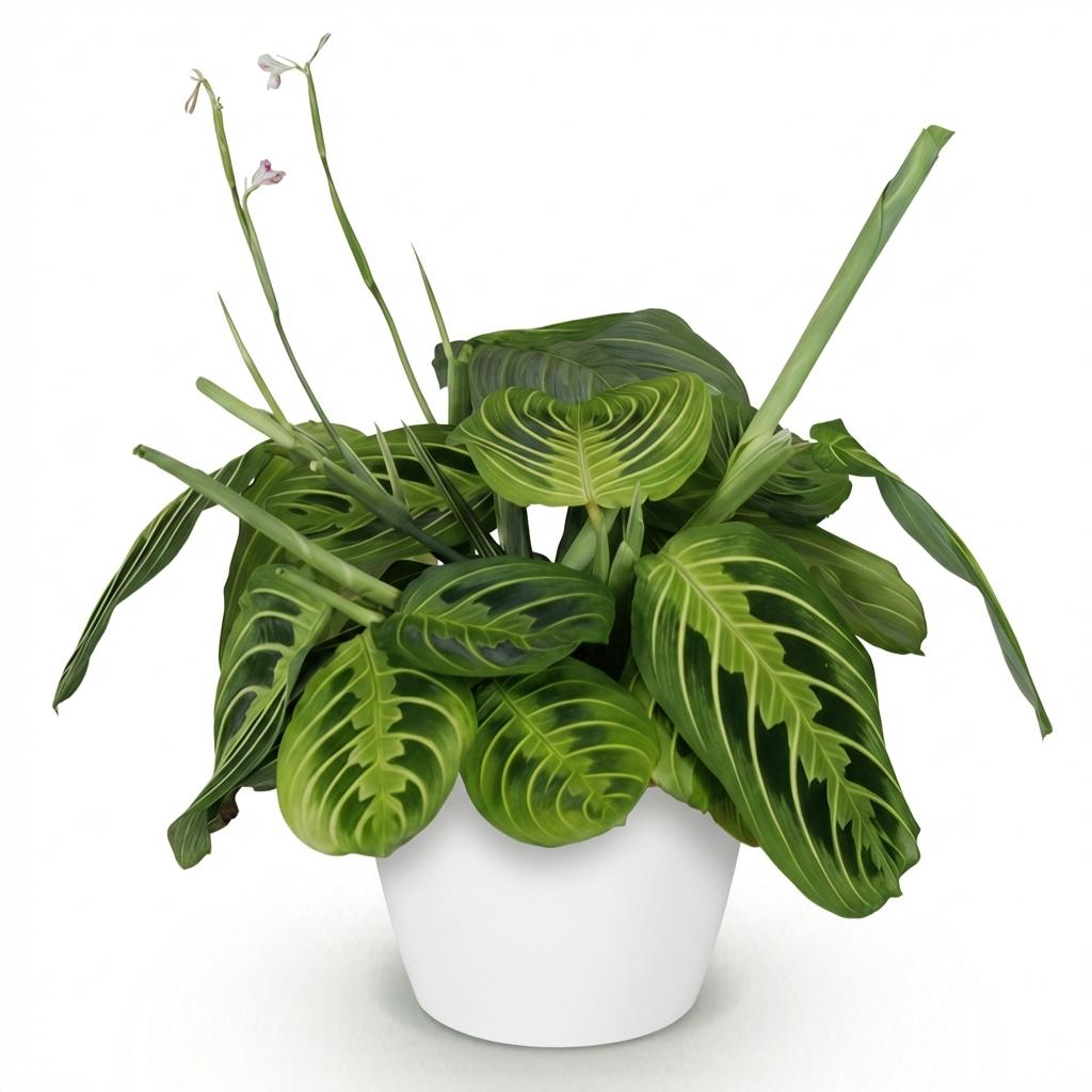 Houseplant - Maranta Fascinator Lemon Lime - Prayer Plant - Pet-Friendly Plant - Green - 1 Plant - with Pot White - Pot 12cm - Height 25cm