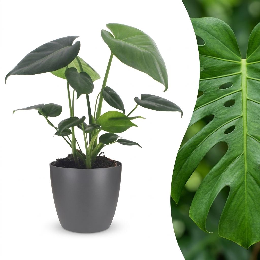 Monstera Deliciosa - Gatenplant - 1 Plant - met Potter Grijs - Pot 12cm - Hoogte - 30cm