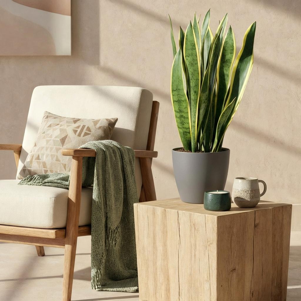 Green boutiQ - Houseplants - Sansevieria Laurentii - Snake Plant - Low maintenance - Green - yellow - 1 Plant - with Potter Grey - Pot 21cm - Height 70-80cm