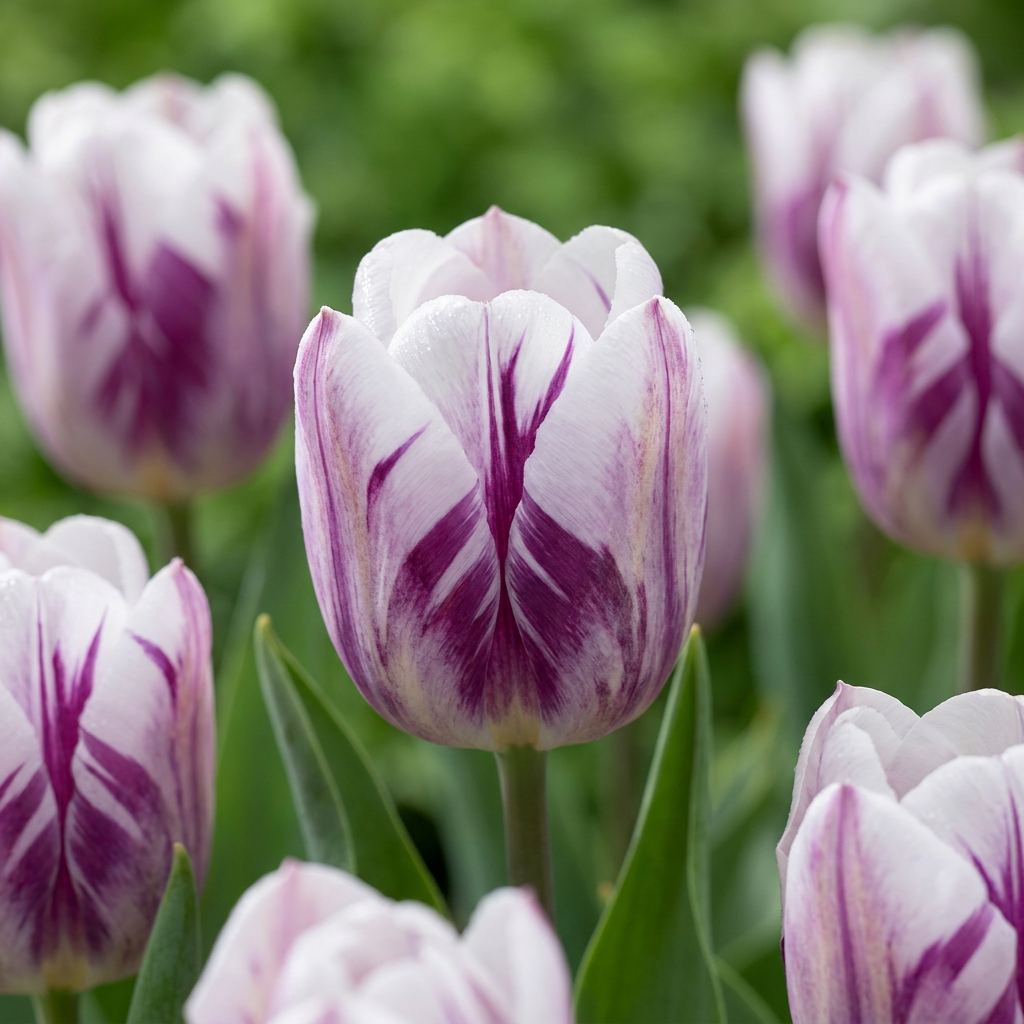 15x Tulipa Flaming Flag - Tulipano Flaming Flag - Bianco e Viola - Fioritura primaverile - Misura bulbo 11/12