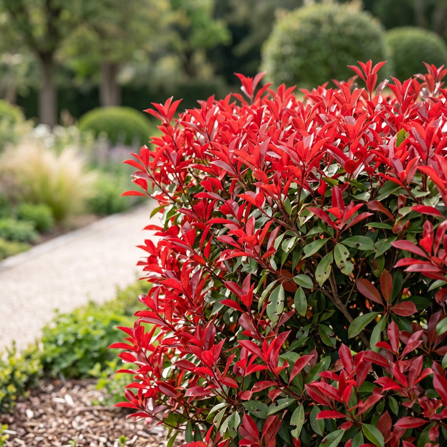 Green boutiQ - 40x Photinia fraseri Little Red Robin - Glossy Mispel - Hedge Plants - Evergreen - Red - 9cm Pot - Height 25-35cm