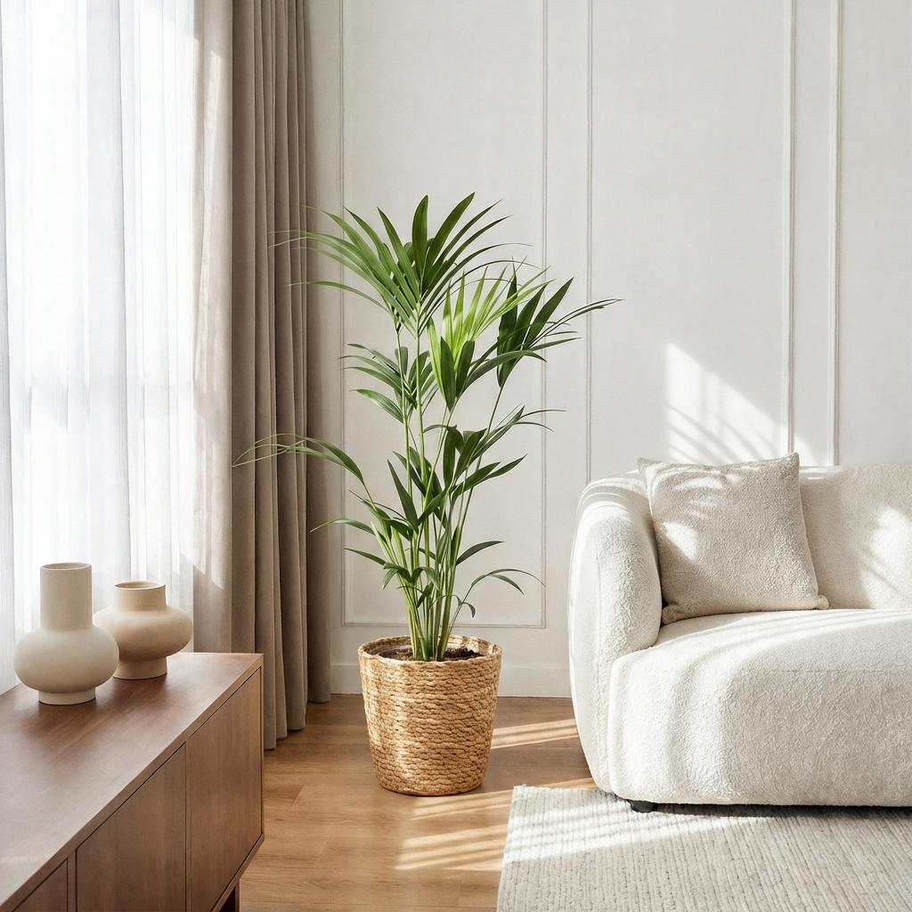 Green boutiQ - Houseplant - Howea Forsteriana - Kentia Palm - Low Maintenance - Green - 1 Plant - with Basket - Pot 21cm - Height 120-130cm