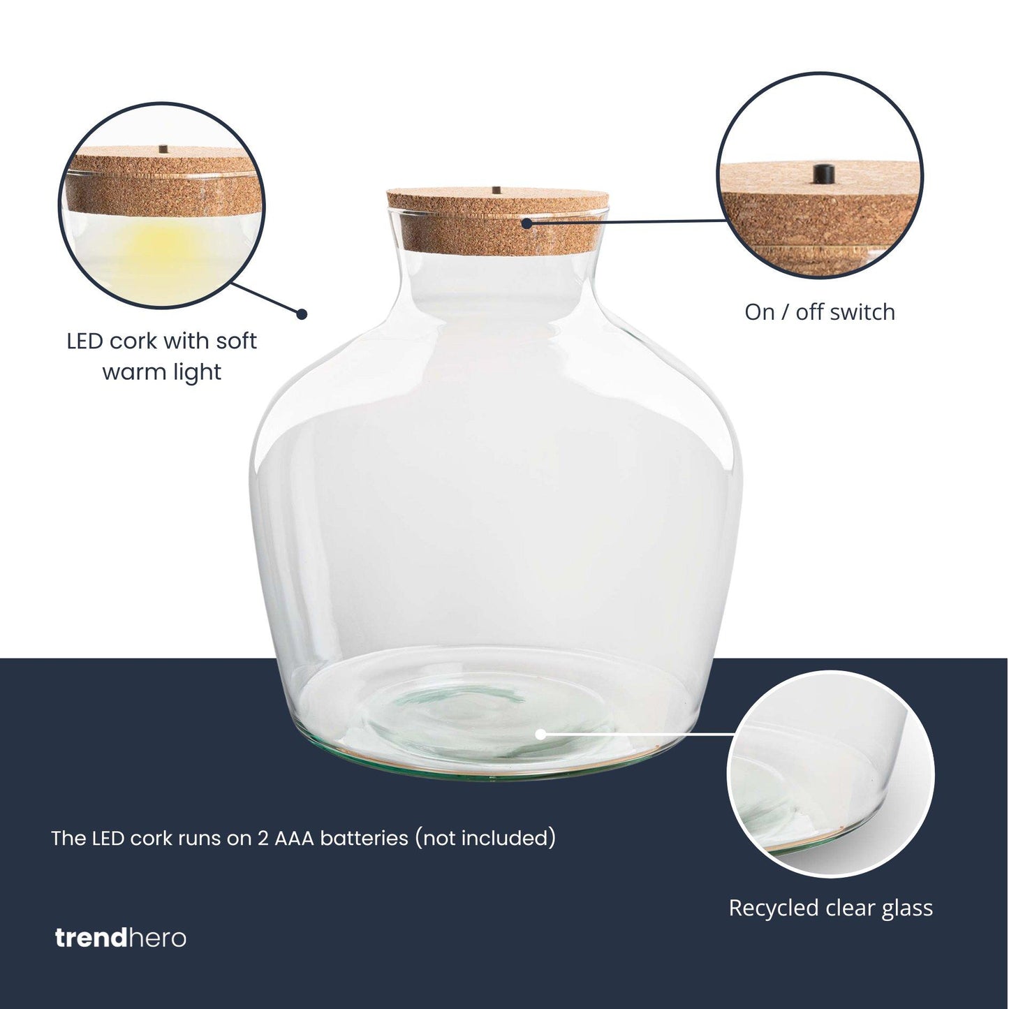 Terrarium fles met kurk - Fat Joe + led kurk - Gesloten terrarium ↑ 30 cm