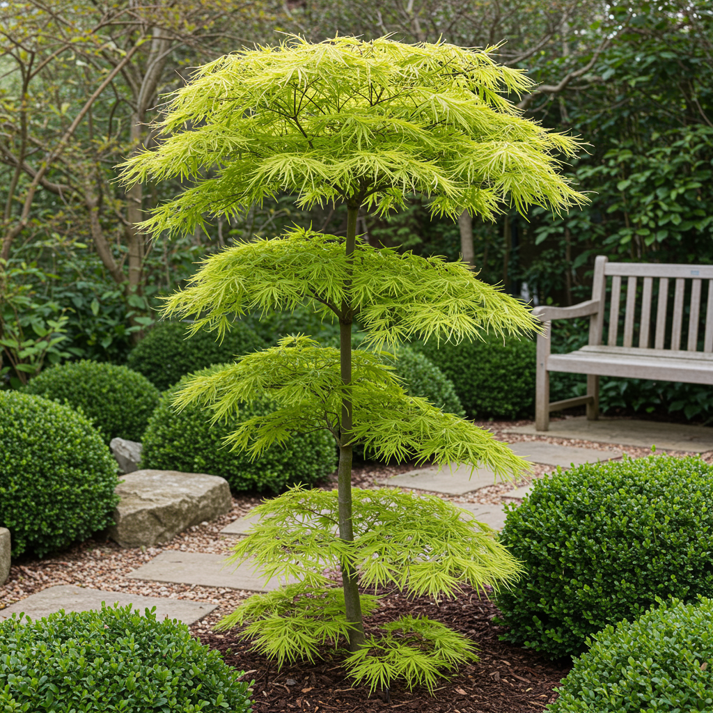 Green boutiQ - Pianta da patio - Acero giapponese - Acer palmatum Koto-no-ito - Verde - 2 piante - Decidua - Vaso 19 cm Altezza 70 cm