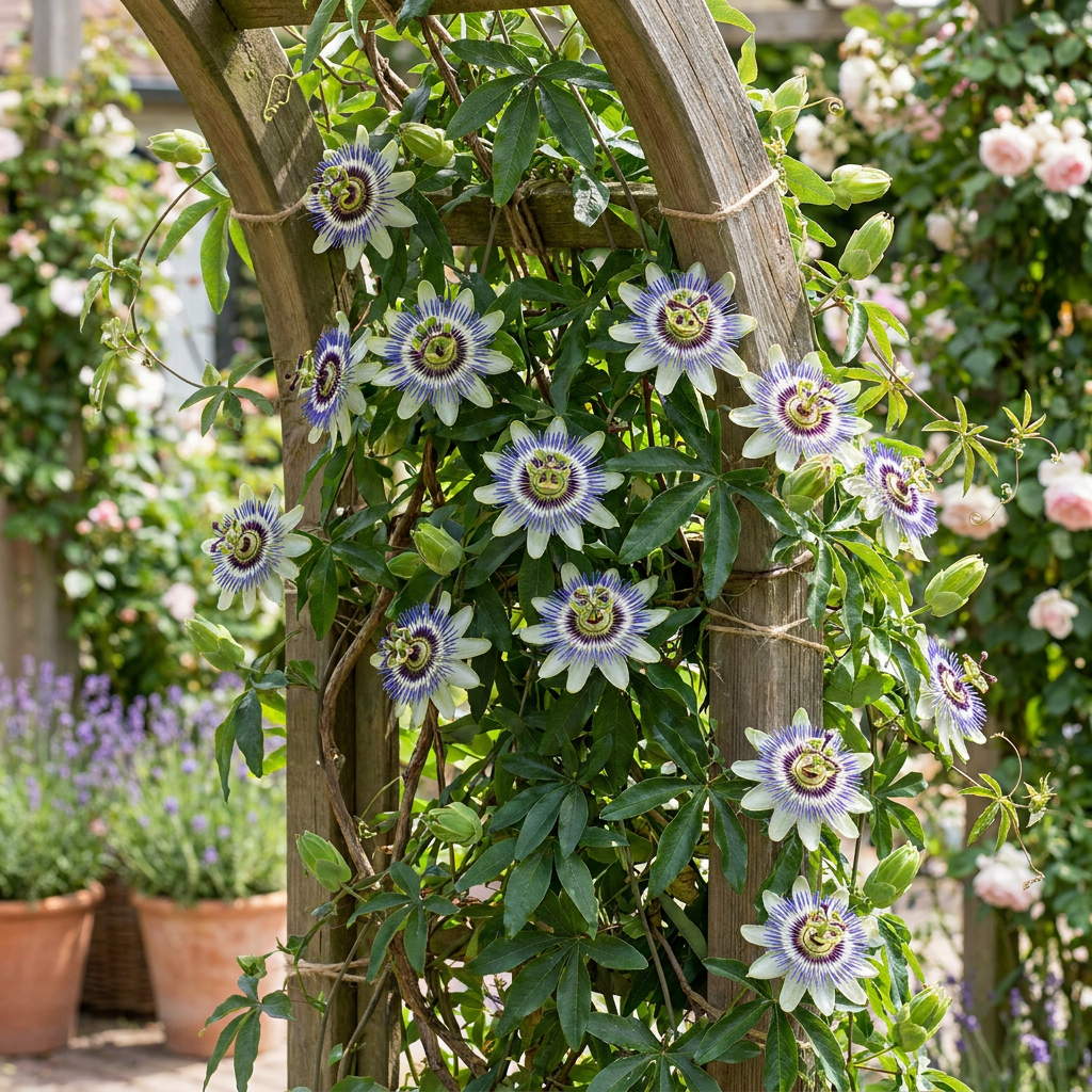 4x Passiflora caerulea - Blauwe passiebloem - Wit - Paars - Klimplant - Ø9cm - ↕35cm