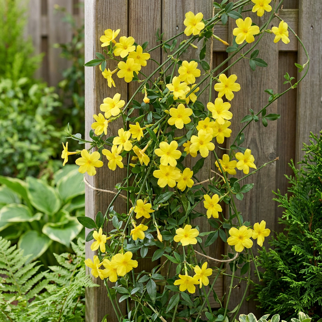 6x Jasminum nudiflorum - Winterjasmijn - Geel - Klimplant - Ø9cm - ↕35cm