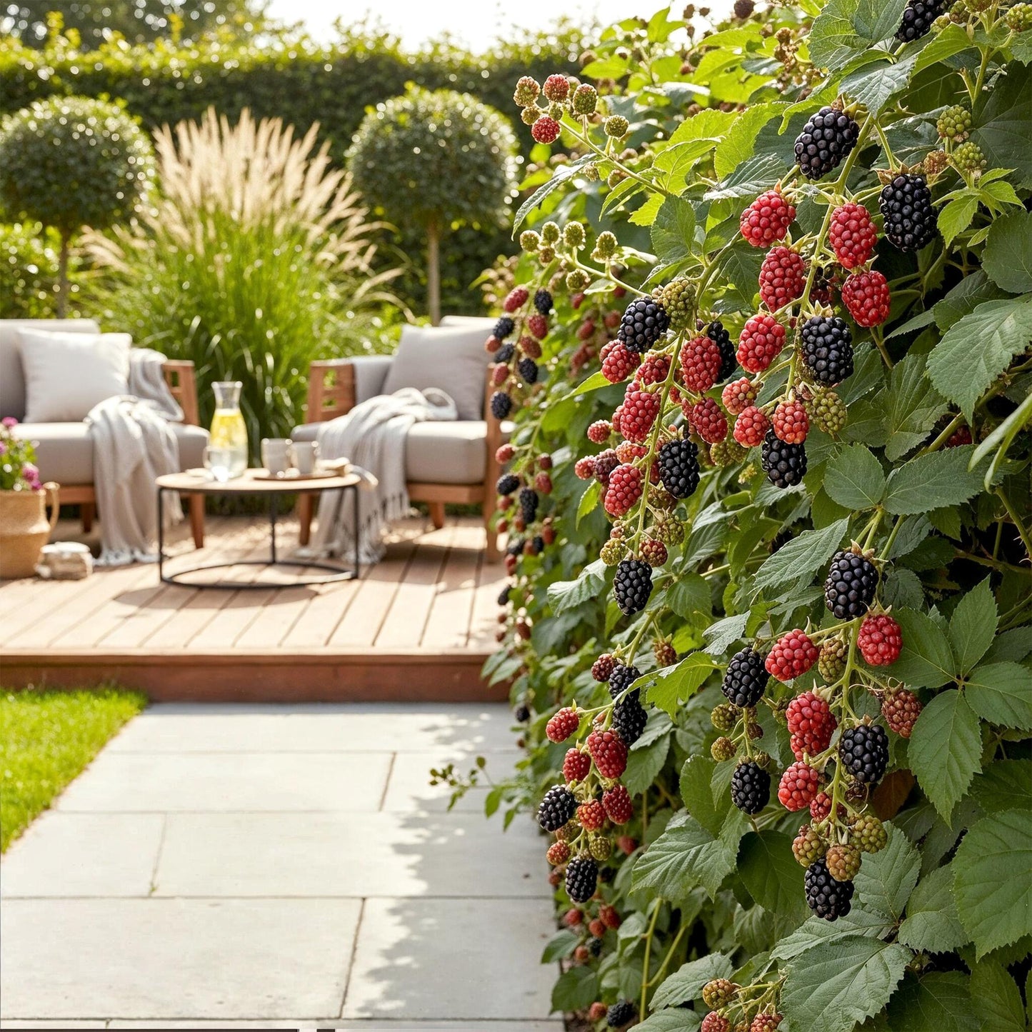 Green boutiQ - Fruitplanten - Doornloze Braam - Rubus Thornfree - Winterhard - 3 Planten - Pot 9 cm - Zwarte Braam