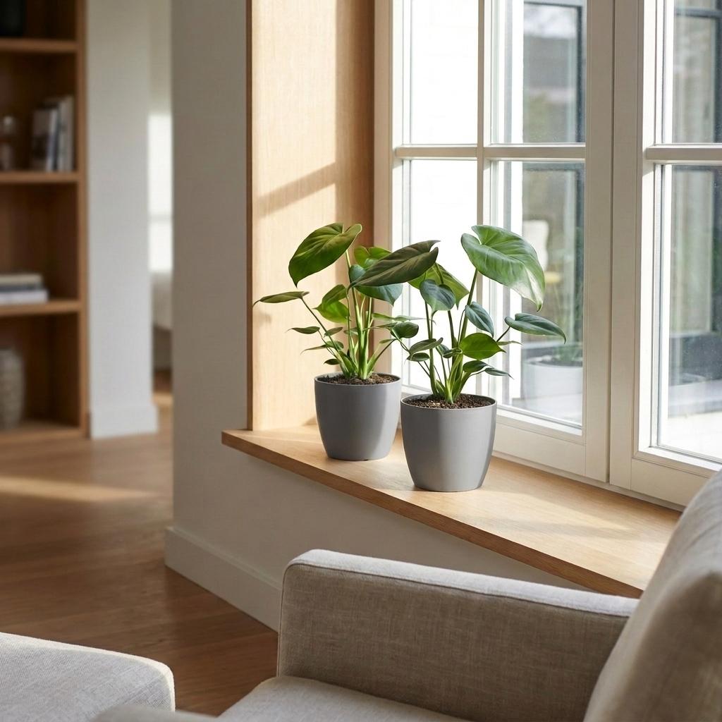 Monstera Deliciosa - Gatenplant - 2 Planten - met Potter Grijs - Pot 12cm - Hoogte 30cm