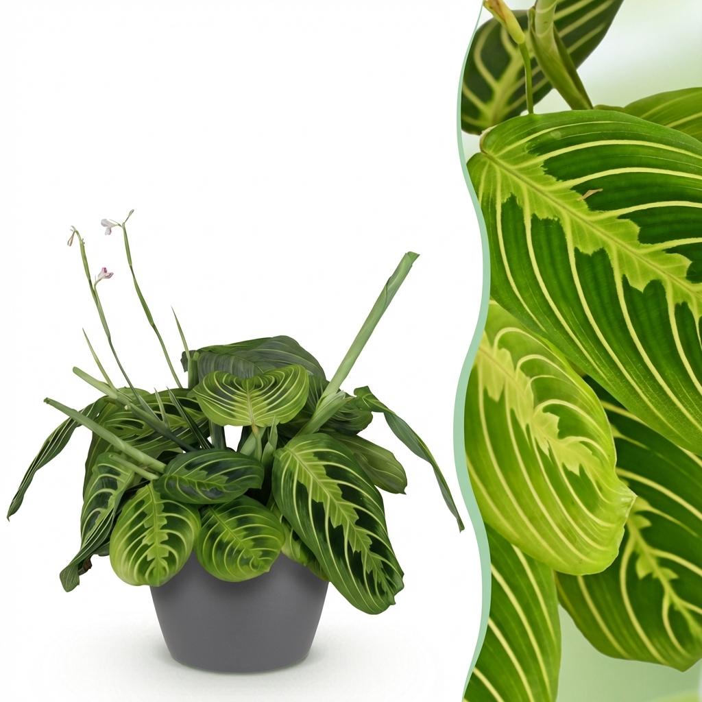 Pianta d'appartamento - Maranta Fascinator Lemon Lime - Pianta della preghiera - Pianta pet-friendly - Verde - 1 Pianta - con Vaso Grigio - Vaso 12cm - Altezza 25cm