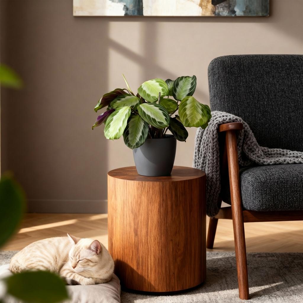 Kamerplant - Maranta Fascinator Silverband - Gebedsplant - Huisdiervriendelijke Plant - Groen - 1 Plant - met Potter Grijs - Pot 12cm - Hoogte 25cm