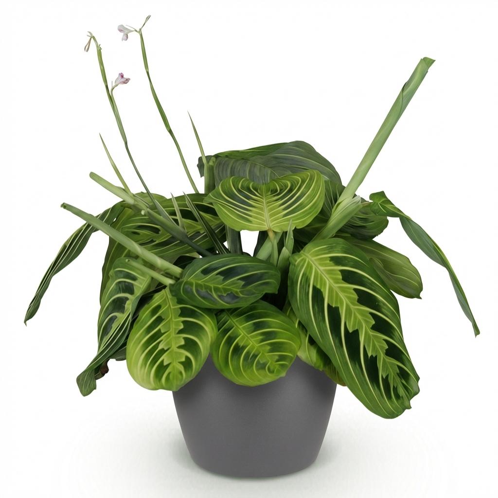 Pianta d'appartamento - Maranta Fascinator Lemon Lime - Pianta della preghiera - Pianta pet-friendly - Verde - 1 Pianta - con Vaso Grigio - Vaso 12cm - Altezza 25cm