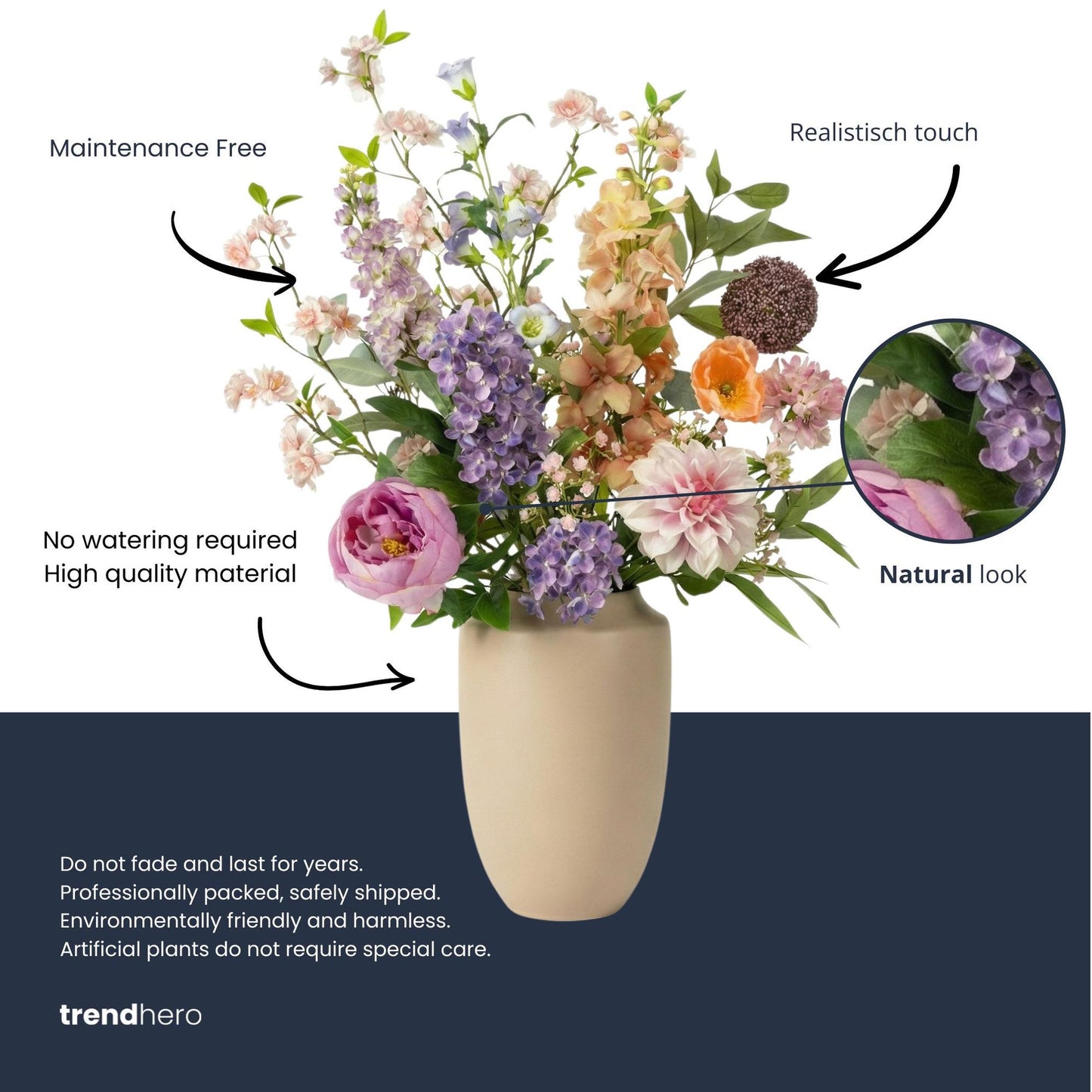 Bouquet di fiori artificiali - Pastel Meadow Deluxe - Real Touch - 15 steli - ↑ 100 cm
