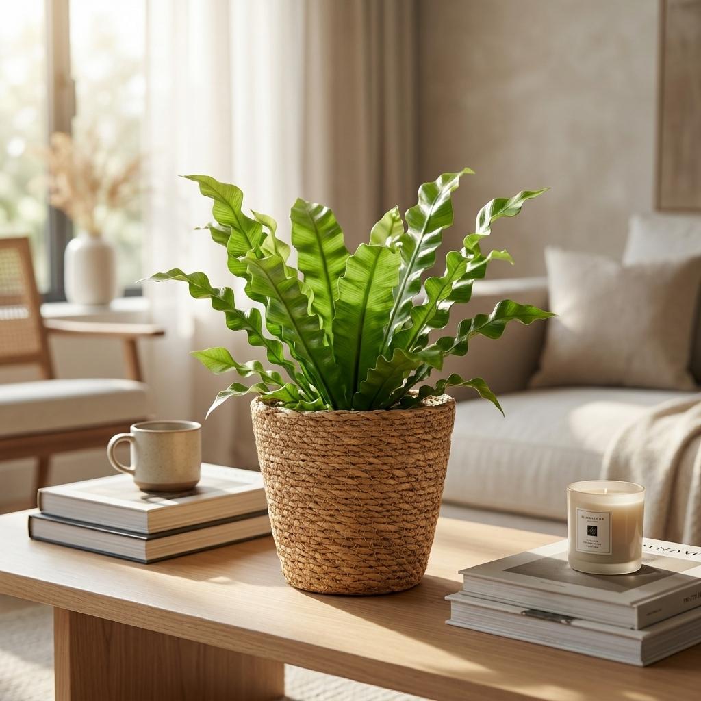Green boutiQ - Asplenium Crispy Wave - Crispy Wave Fern - 4 Plants - with Basket - Pot 12cm - Height - 30cm