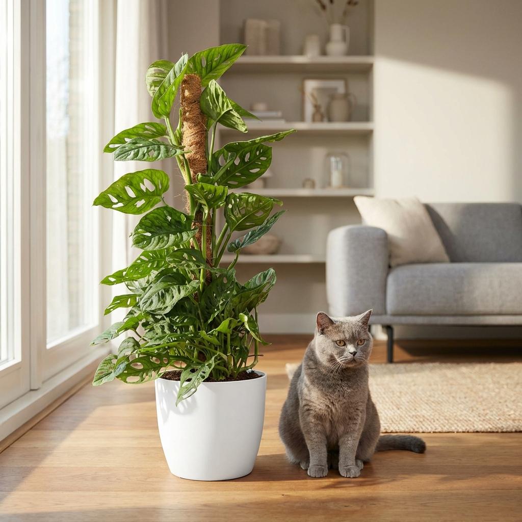 Green boutiQ - Indoor Plant - Monkey Mask - Monstera Adansonii Moss Pole - Green - Low Maintenance - 1 Plant - with White Pot - 19cm Pot - 90cm Height