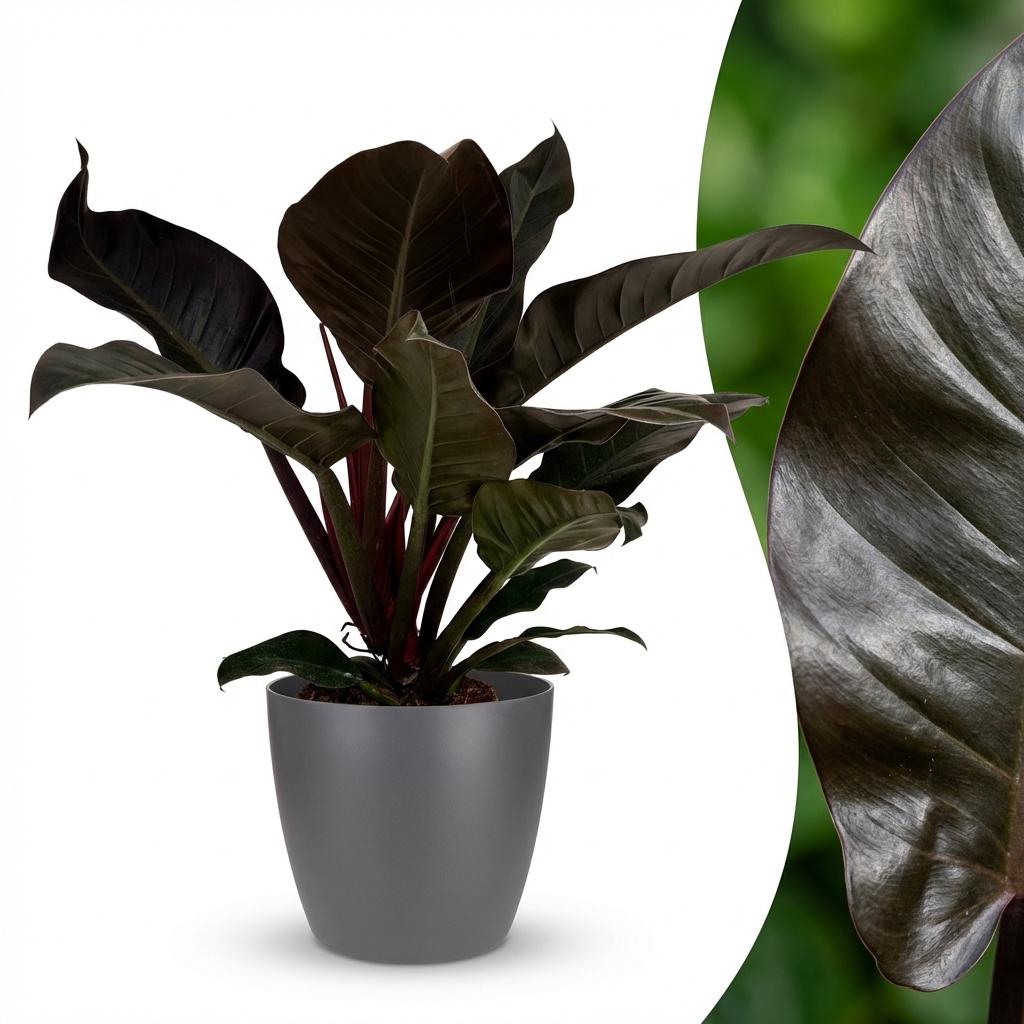 Green boutiQ - Houseplant - Philodendron - Philodendron Imperial Red - Red - Low maintenance - 1 Plant - with Grey Potter - Pot 19cm - Height 60cm