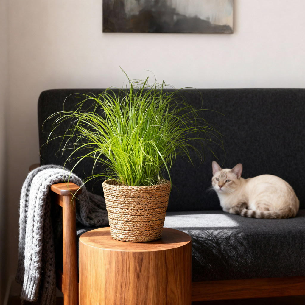 Houseplant - Cyperus alternifolius Zumula - Cat Grass - Pet-Friendly Plant - Green - 1 Plant - with Basket - Pot 12cm - Height 20cm