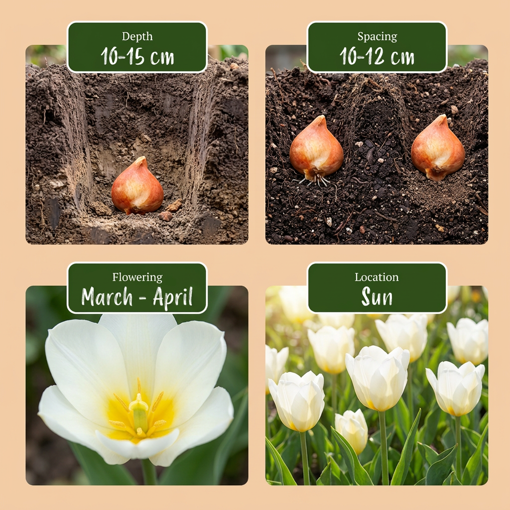 60x Tulipa Triumph White - Triumph Tulip - White - Spring Flowering - Bulb Size 11/12