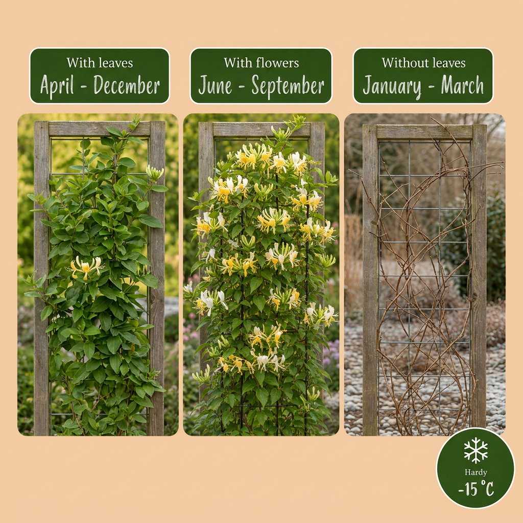 4x Lonicera jap. 'Halliana' - Japanese honeysuckle - White - Yellow - Climbing plant - Ø9cm - ↕35cm